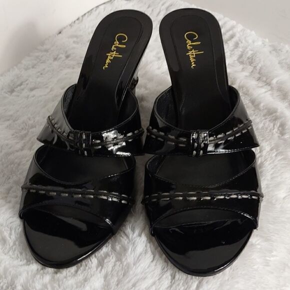 Cole Haan Black Patient Leather Wedge Sandals - Picture 5 of 6